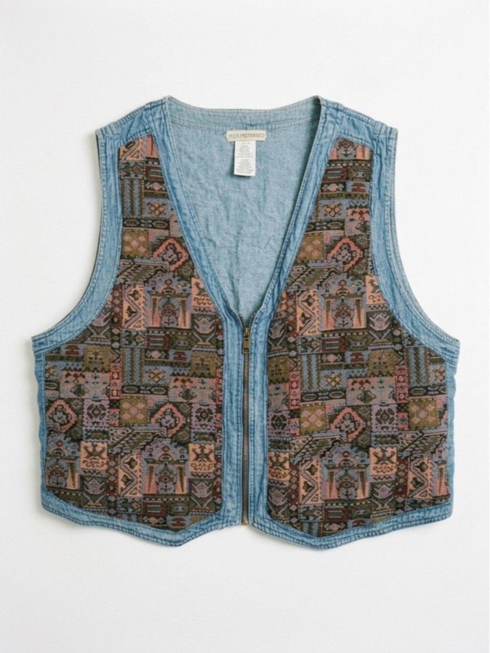 Vintage Denim Tapestry Zip Up Vest Size XXL XXXL 2X 3X Woven Western 90s